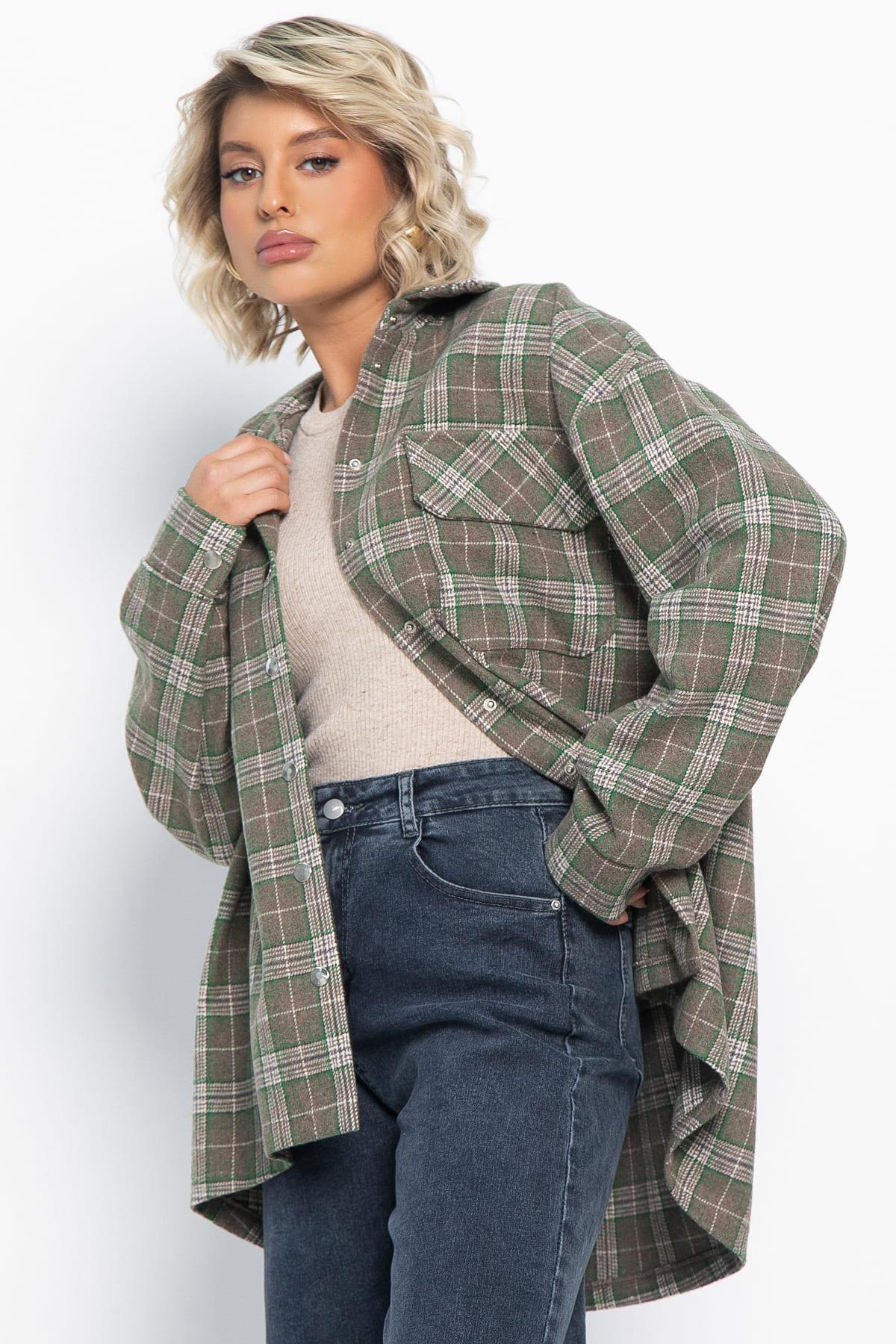 Пальто-рубашка Хармони (зелено-коричневая) Б15040-5М