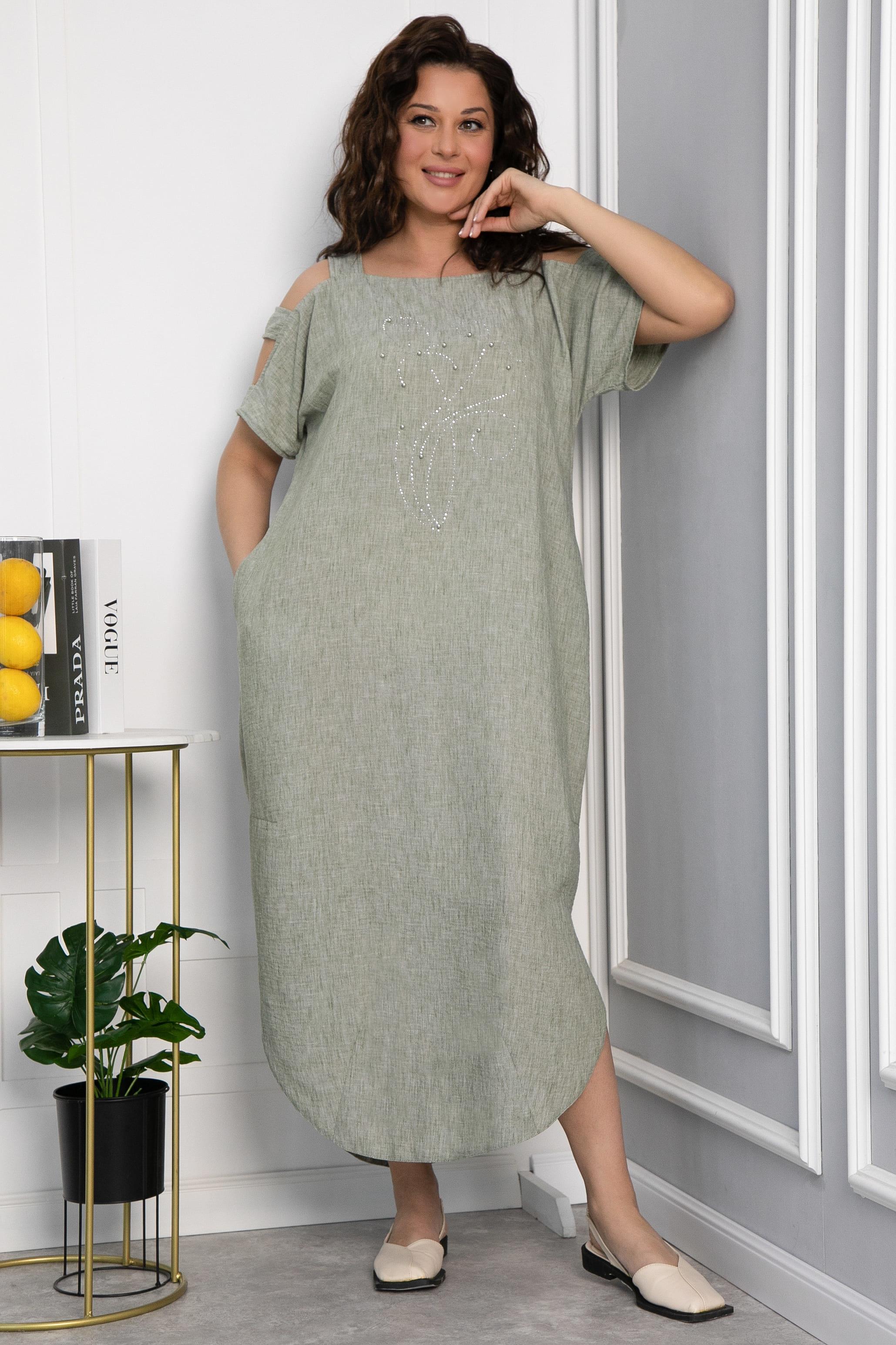 Платье В отпуск (зеленый меланж) П13708-8М