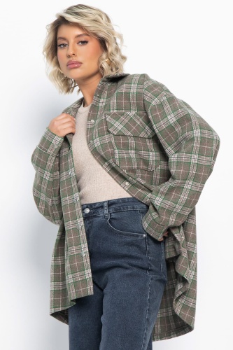 Пальто-рубашка Хармони (зелено-коричневая)