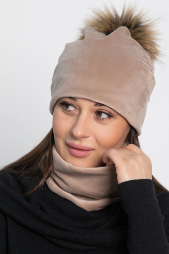 Комплект шапка с помпоном и снуд (бежевый)