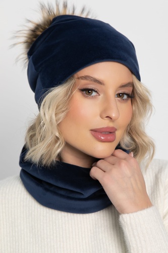 Комплект шапка с помпоном и снуд (синий)