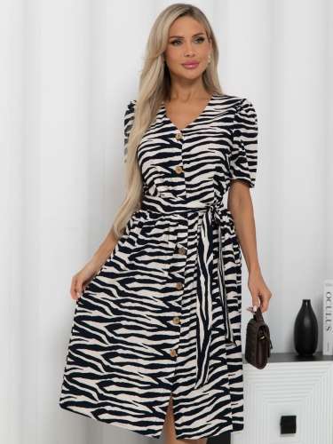 Платье с пуговицами Антонелла (синее/зебра)