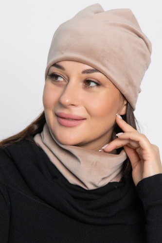 Комплект шапка шестиклинка и снуд (бежевый)