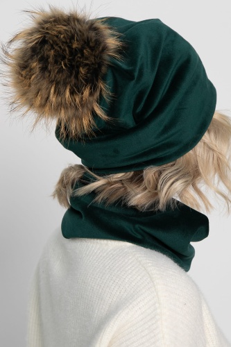 Комплект шапка с помпоном и снуд (зеленый)
