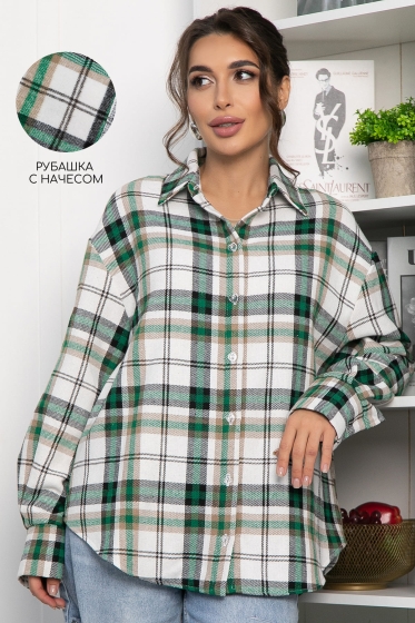 Рубашка оверсайз Дарика (бело-зеленая) Б14263-30М